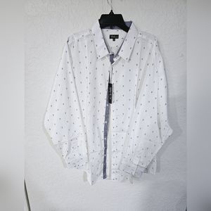 Galaxy Button Up Dress Shirt Slim Fit 2XL White Anchor Print